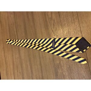 Mens Navy Blue Gold Striped Pure Silk Necktie Woven In England Made In USA Tie